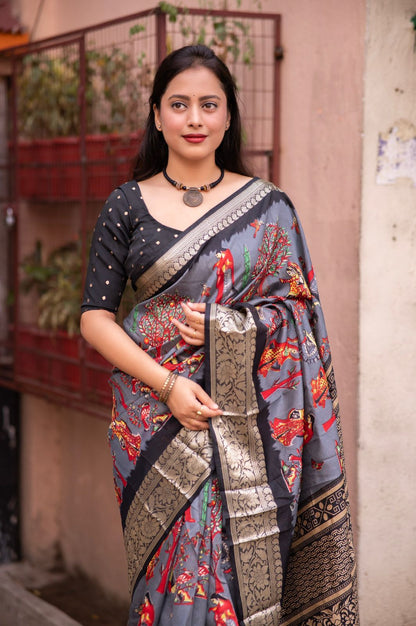 Raasleela - Soft Slub Silk Saree with Zari Woven Border