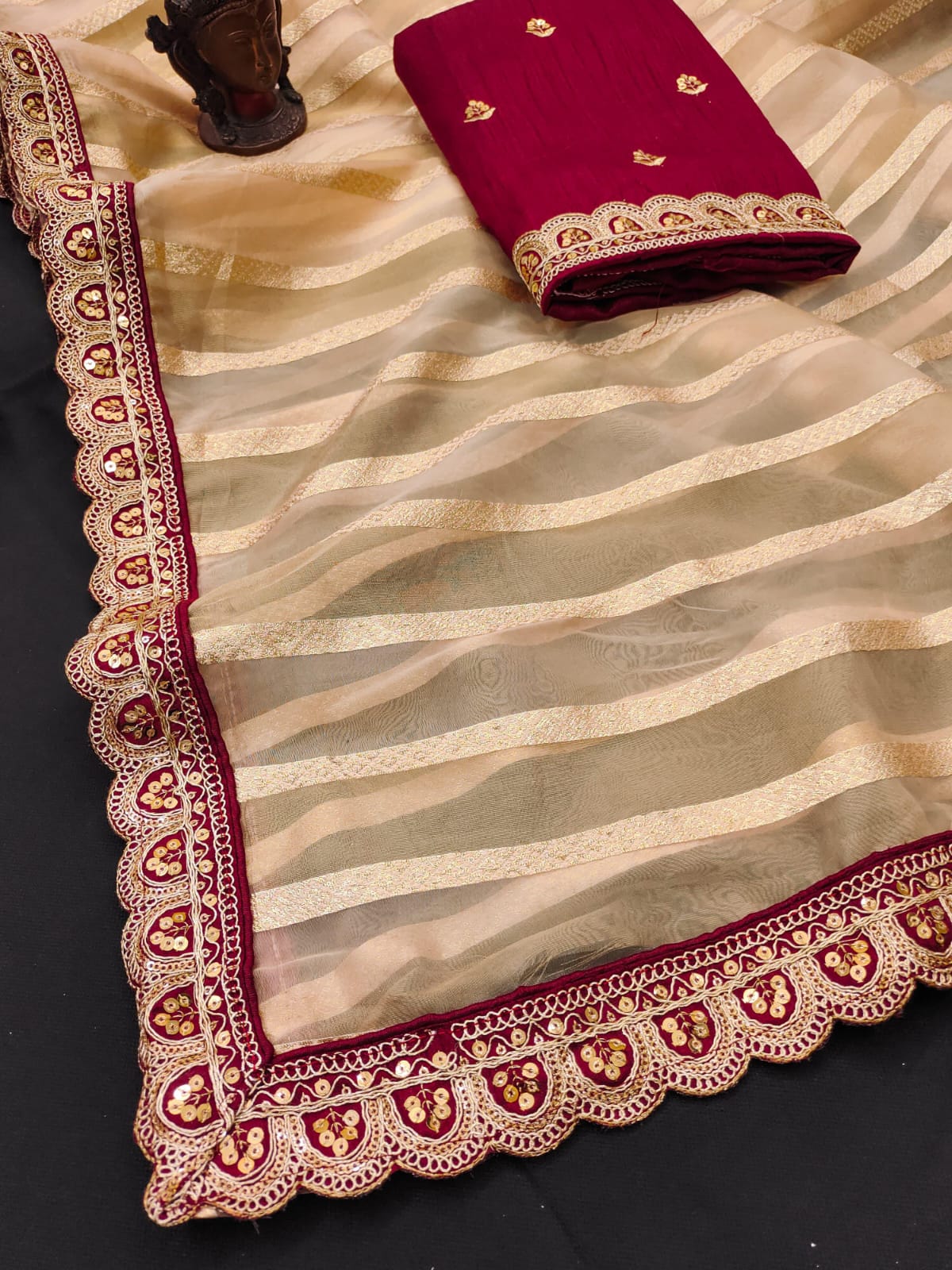 Pure Banarasi Soft Organza Silk Saree with Heavy Multi-Stitched Border