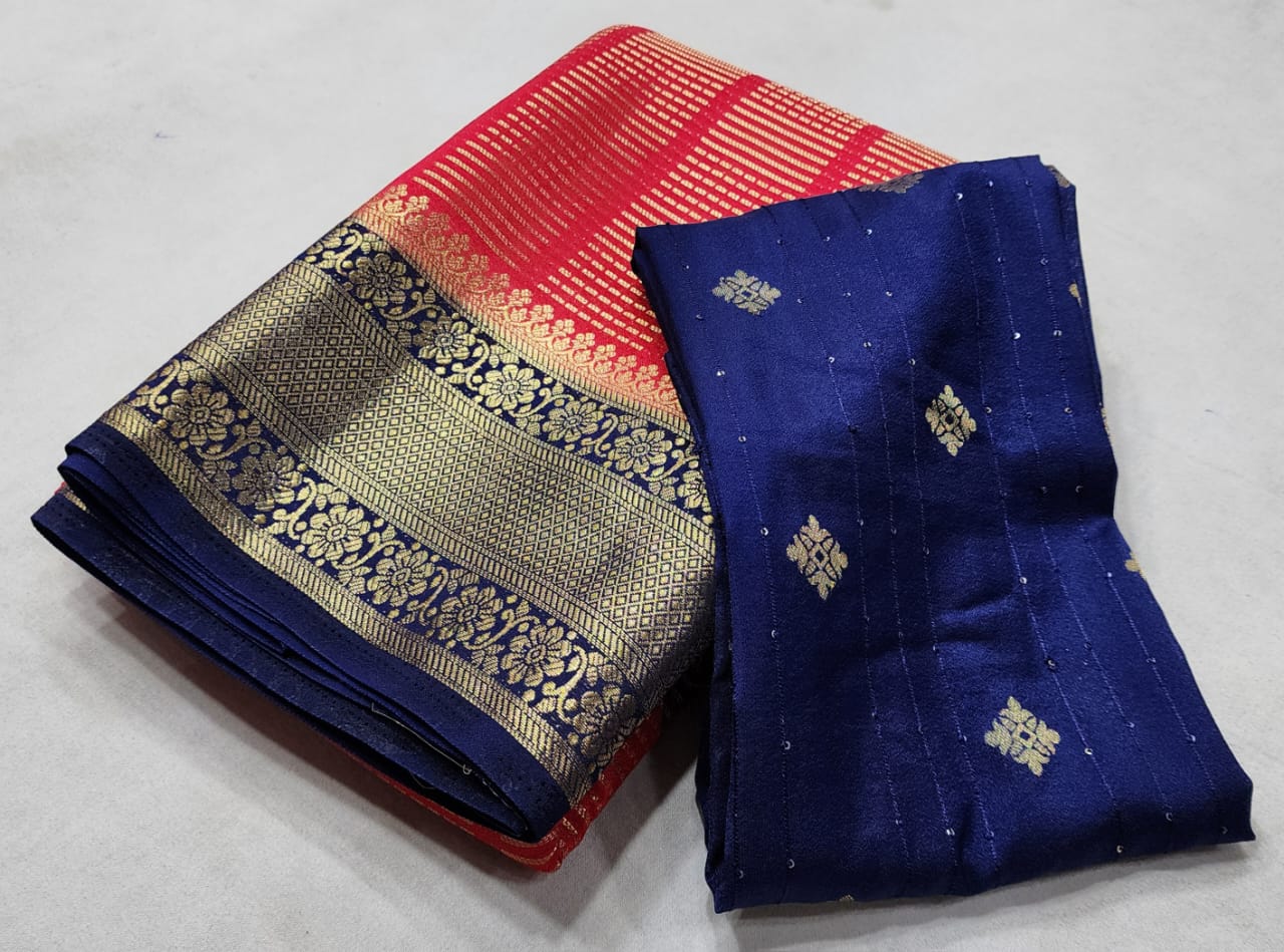 Semi Viscose Silk Saree with Contrast Design