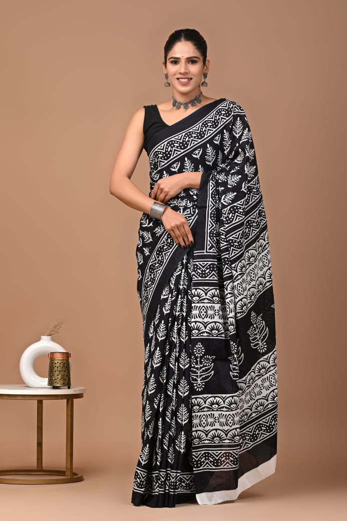 Cotton mul-mul saree with blouse