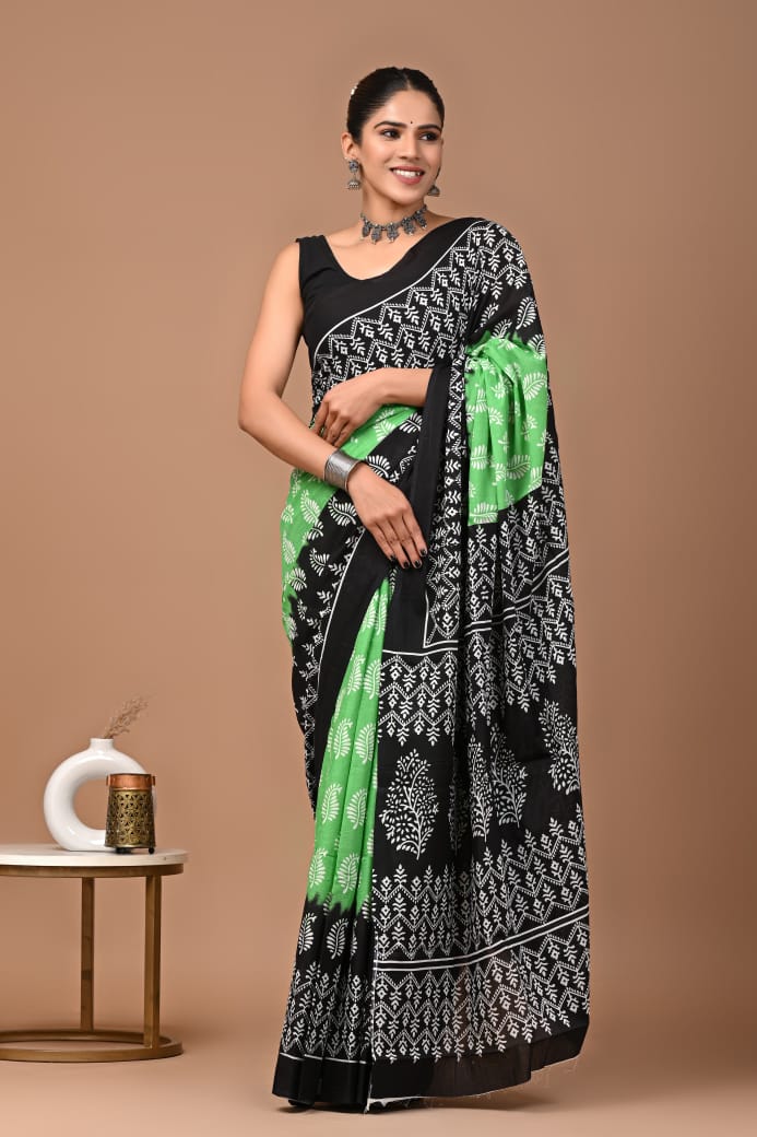 Cotton mul-mul saree with blouse