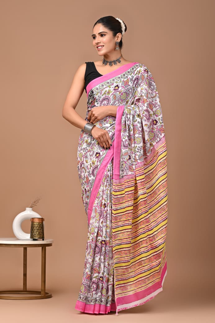 Cotton mul-mul saree with blouse