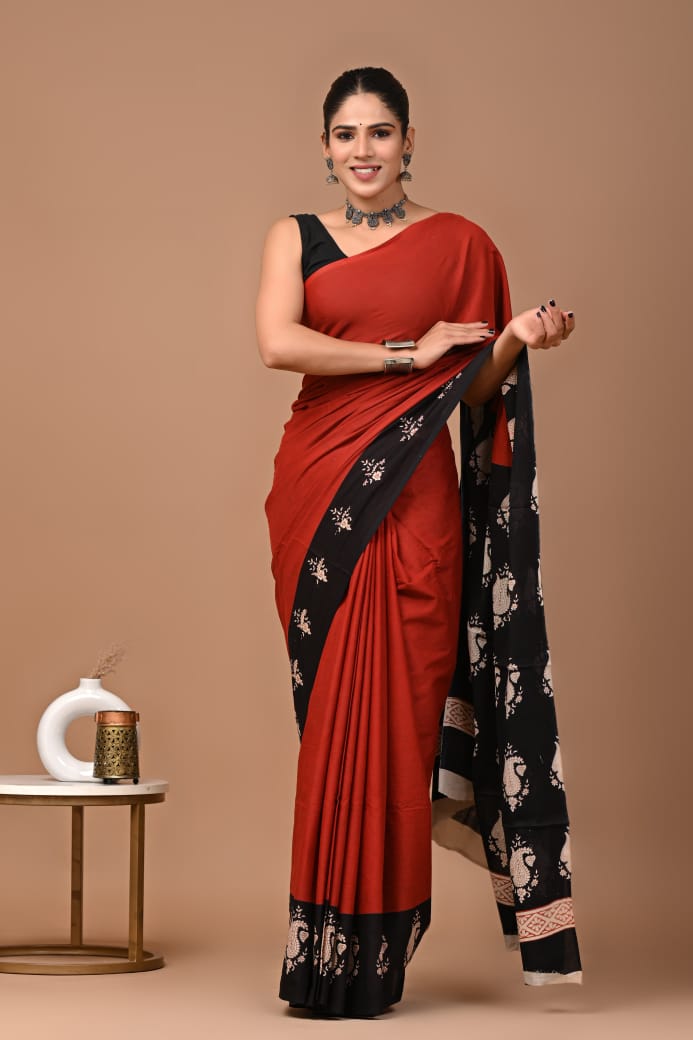 Cotton mul-mul saree with blouse