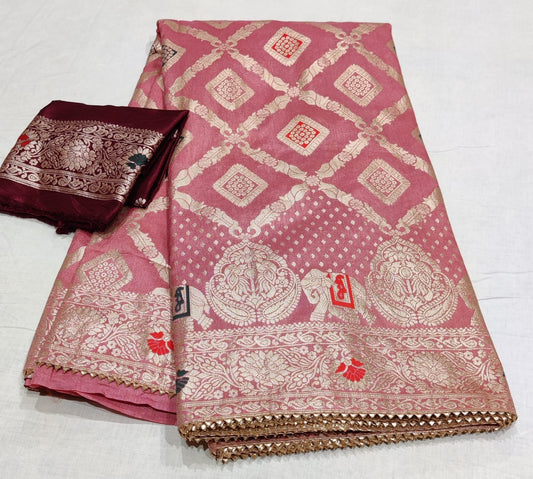 Pure Dola Silk 🔔Zari fabric with beautiful mx zari with mina stitching all over Saree