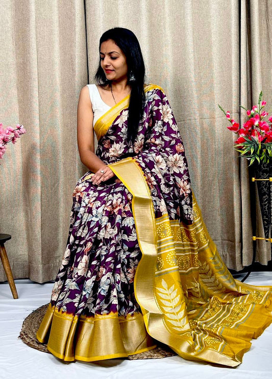 SEMI DOLA SILK SAREE |  5 inc Jacquard border | BLOUSE - RUNNING