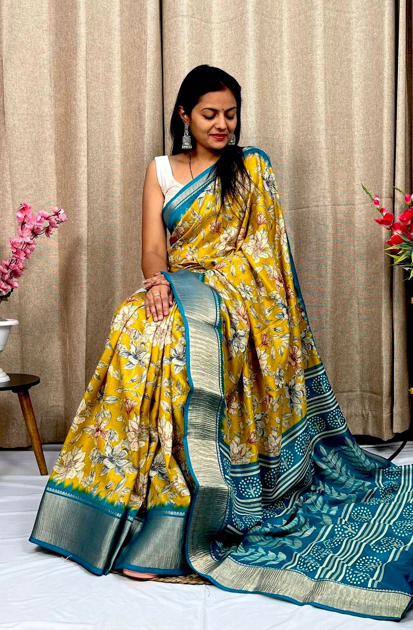 SEMI DOLA SILK SAREE |  5 inc Jacquard border | BLOUSE - RUNNING