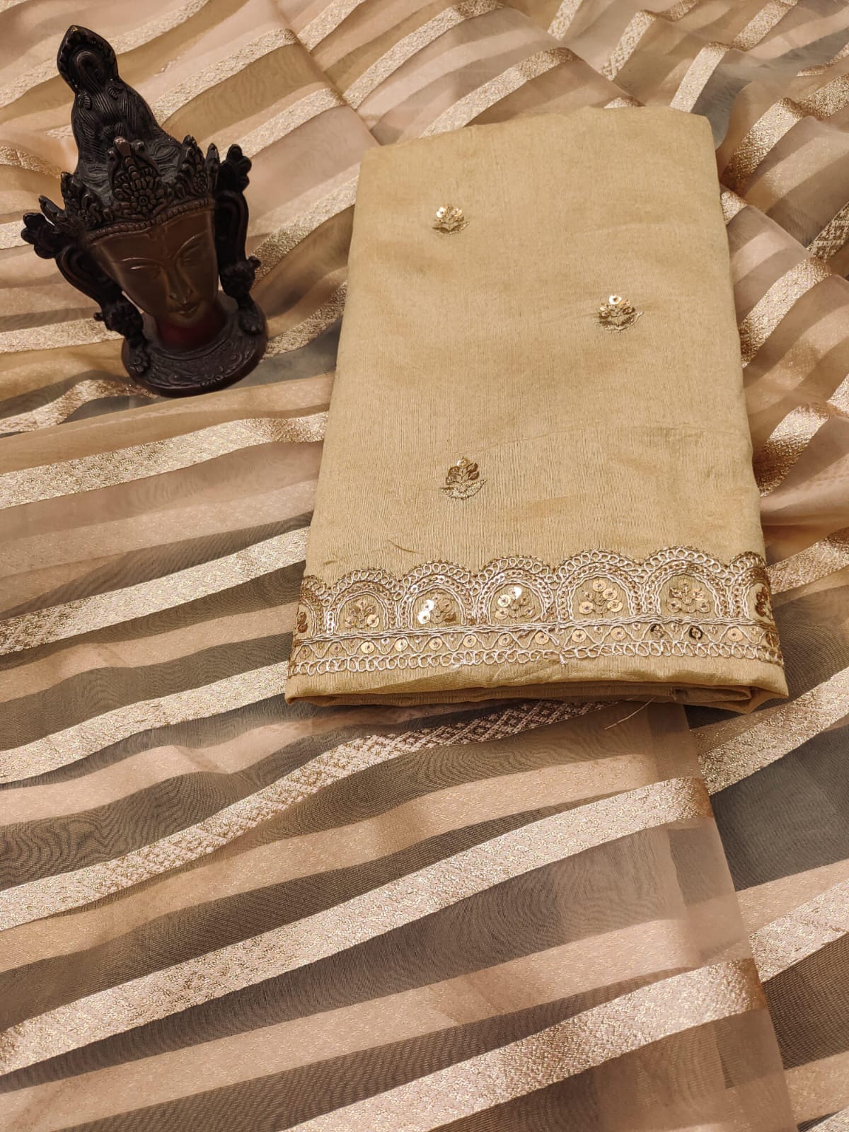 Pure Banarasi Soft Organza Silk Saree with Heavy Multi-Stitched Border