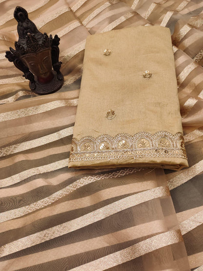 Pure Banarasi Soft Organza Silk Saree with Heavy Multi-Stitched Border